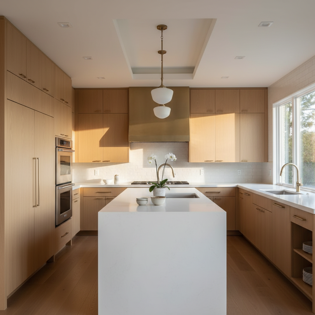 Premium kitchen with integrated refrigerator and wall oven